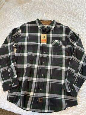 Legendary Whitetails Black, Green and White Plaid Buck Camp Flannel Shirt